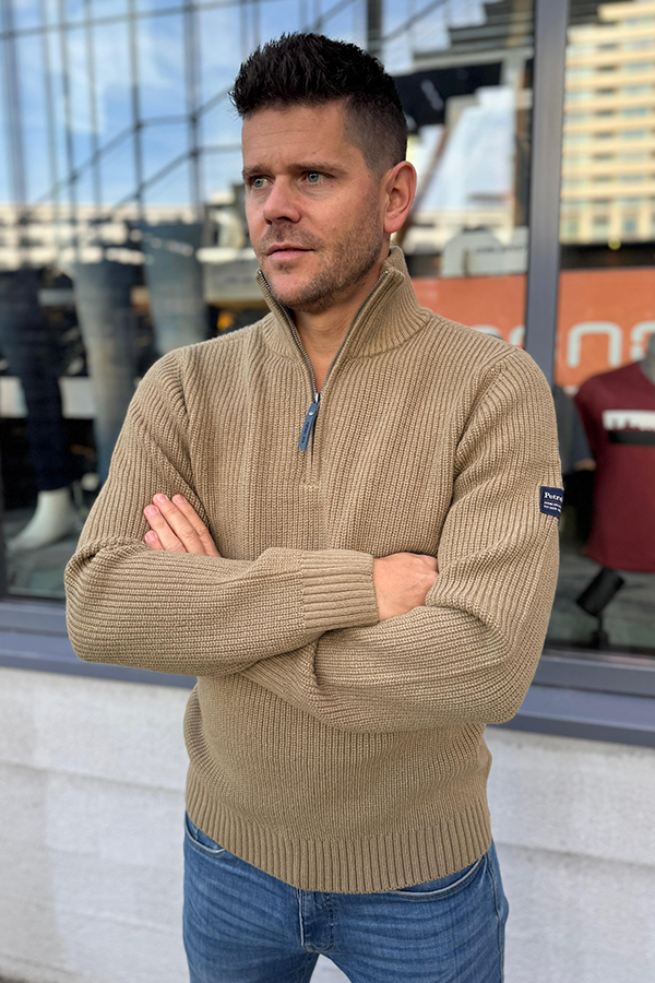 Petrol Zipper Sweater Beige